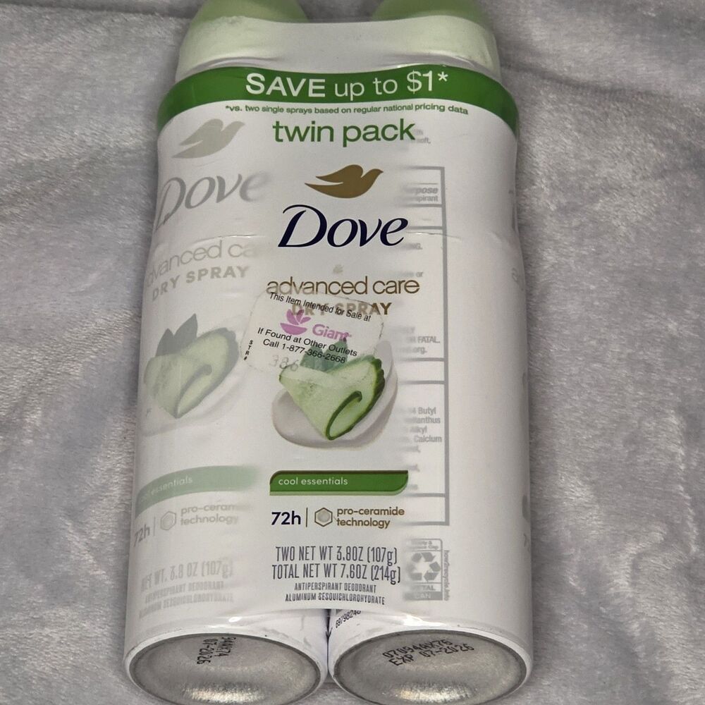 Dove Advanced Care Dry Spray Antiperspirant Cool Essentials Twin Pack 3.8oz Each